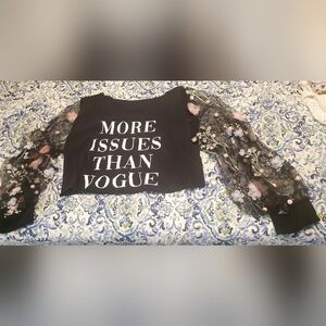 Women's Black Graphic Top with Floral Sleeves